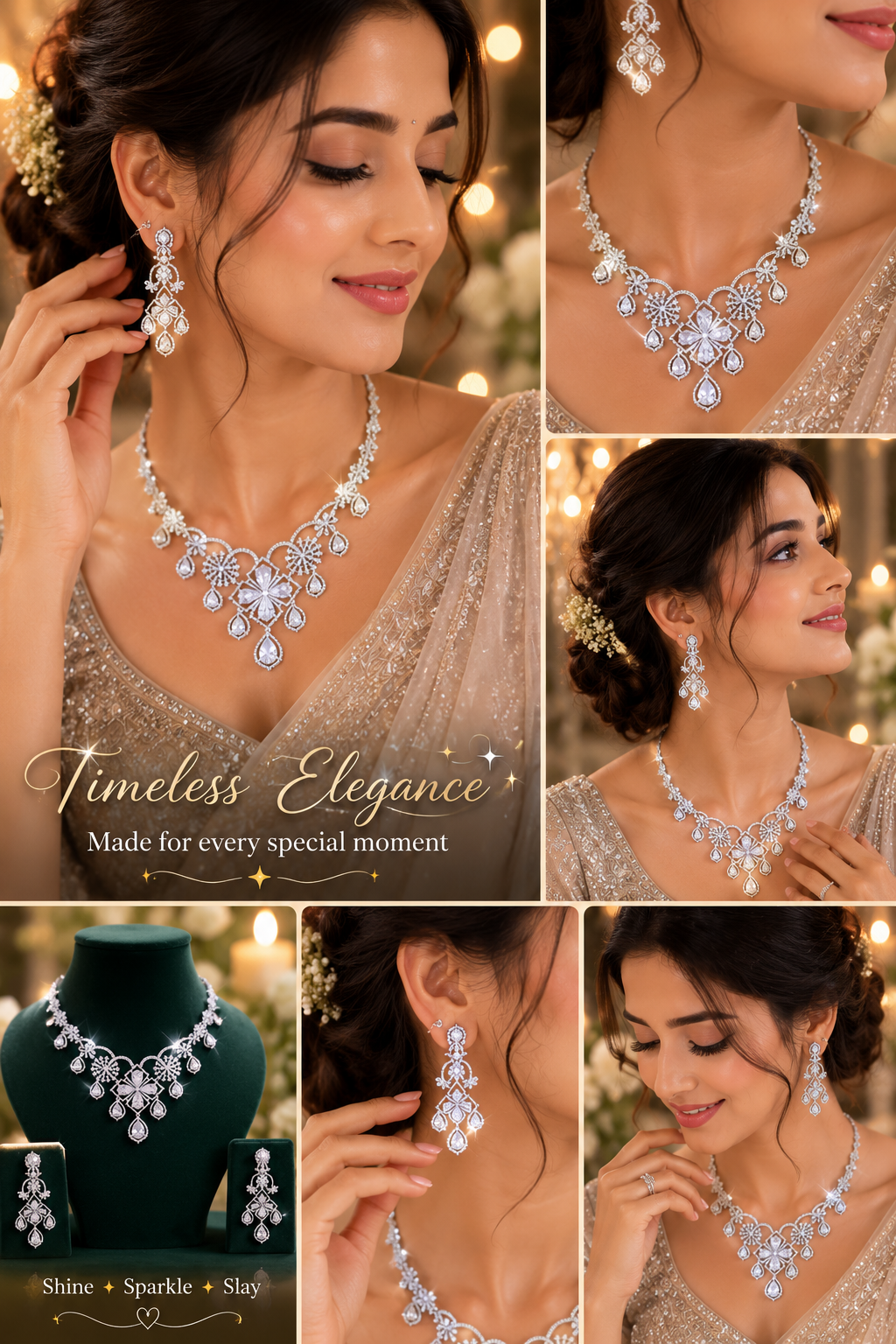 Royal Crystal Bridal Necklace Set with Matching Earrings