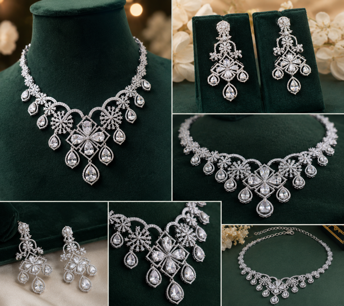 Royal Crystal Bridal Necklace Set with Matching Earrings