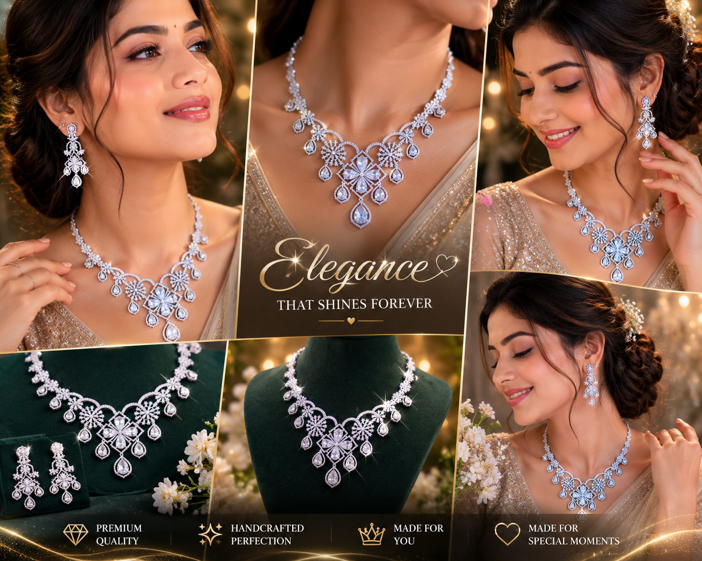 Royal Crystal Bridal Necklace Set with Matching Earrings