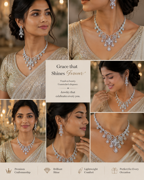 Royal Crystal Bridal Necklace Set with Matching Earrings